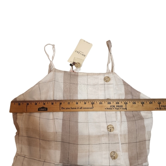 NWT Anthopologie Mo:vint Linen Beige Plaid Sleeveless Button Midi Dress Medium - Picture 14 of 16